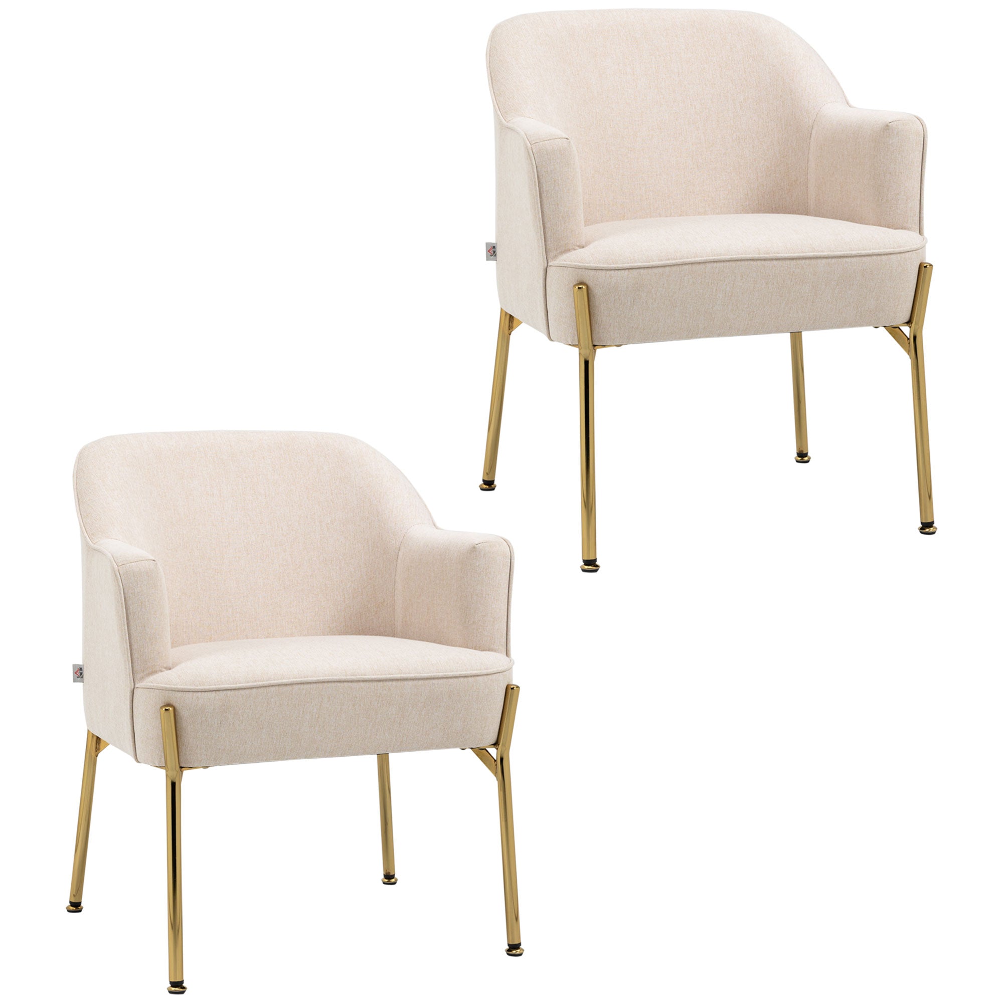 HOMCOM Accent Chair, Living Room Armchair, Vanity Chair with Gold Plating Metal Legs and Soft Padded Seat for Bedroom and Café, Set of 2, White