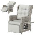 Outsunny Rattan Garden Recliner Chair, Reclining Garden Chair with Adjustable Back and Footrest, Flip Table, Cushion, Light Grey