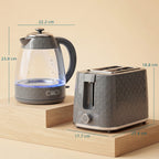 Kettle and Toaster Set, 1.7L 3000W Rapid Kettle with Limescale Filter, 2 Slice Toaster with 7 Browning Controls, Grey