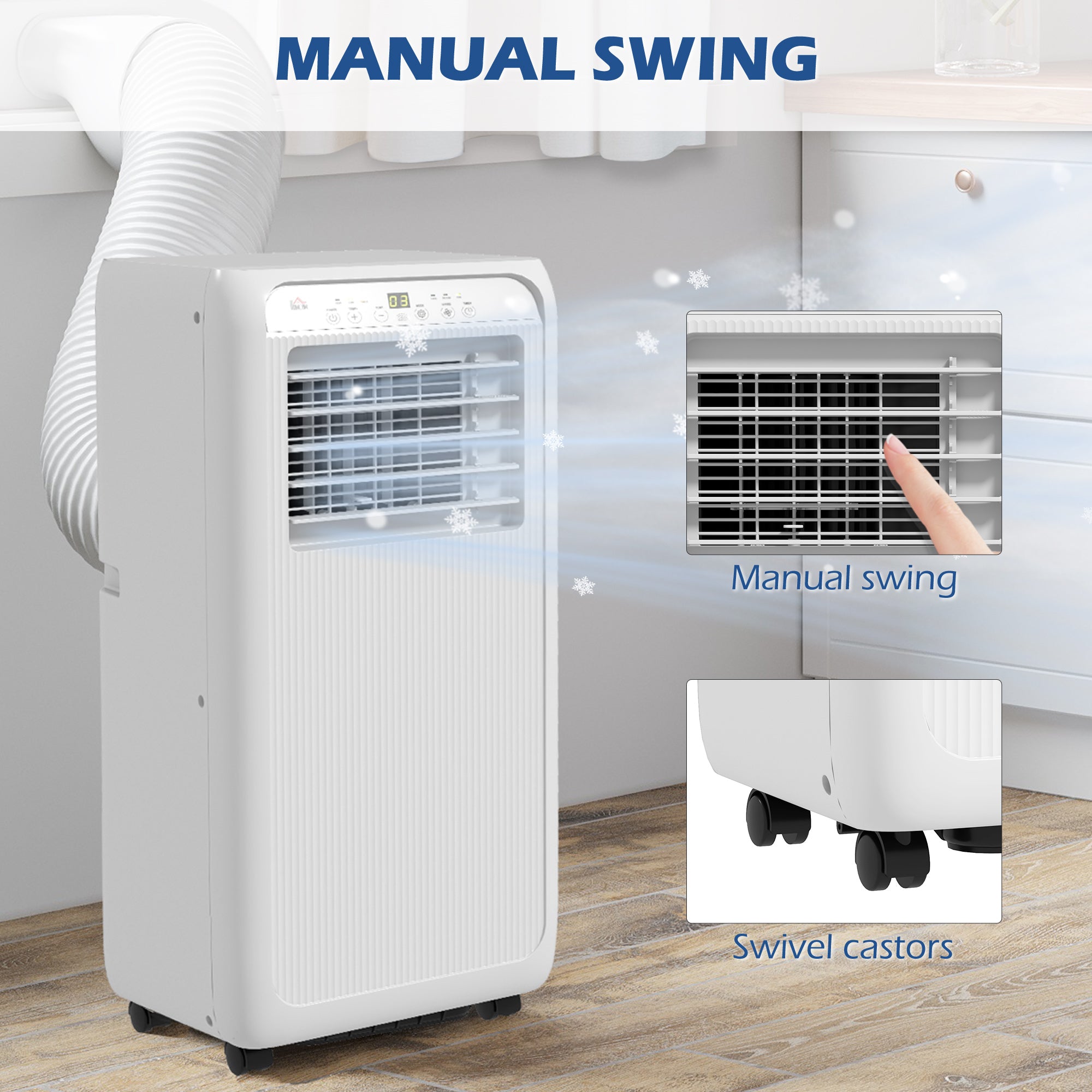 9,000 BTU Mobile Air Conditioner for Room up to 28m², with Dehumidifier, 24H Timer, Wheels, Window Mount Kit