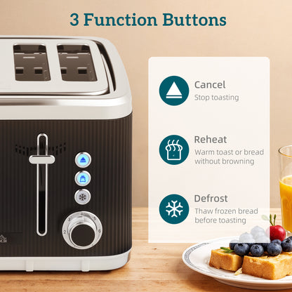 Electric Stainless Steel Kettle and Toaster Set, 3000W 1.7L UK Strix Thermostat Fast Boil Kettle w/ Limescale Filter, Cool Touch Body, 4 Slice Toaster with 7 Browning Levels, Black