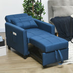 HOMCOM Linen-Look Single Chair Bed with Thick Padding - Blue