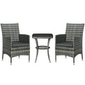Outsunny 3 Pieces Rattan Bistro Set, Wicker Garden Furniture Set with 2-Tier Coffee Table and Chairs, Washable Cushions, for Outdoor Patio Balcony, Mixed Grey