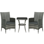 Outsunny 3 Pieces Rattan Bistro Set, Wicker Garden Furniture Set with 2-Tier Coffee Table and Chairs, Washable Cushions, for Outdoor Patio Balcony, Mixed Grey