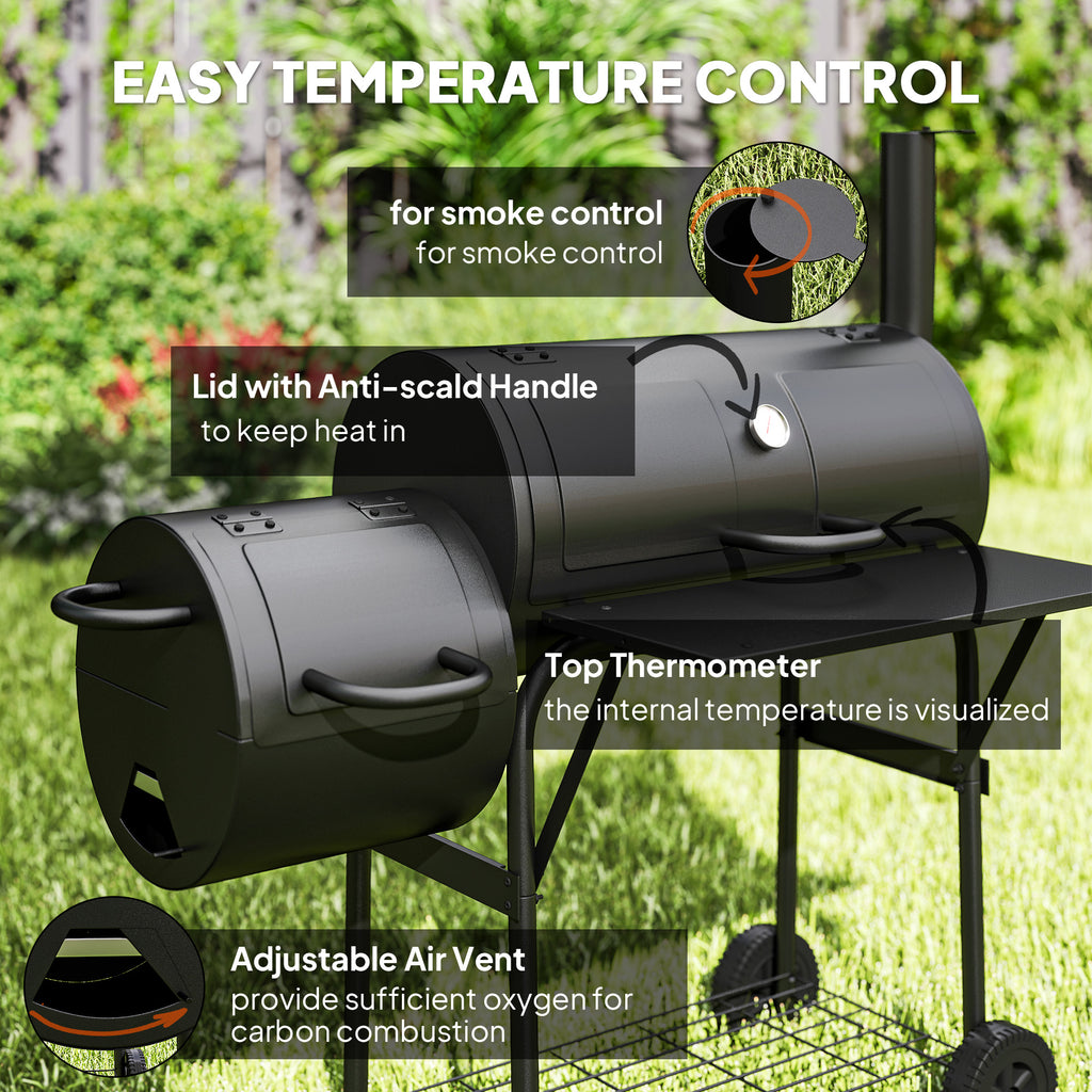 Outsunny Barbecue Grill Portable Outdoor Charcoal BBQ Grill with Offset Smoker 109 x 60 x 120 cm Black