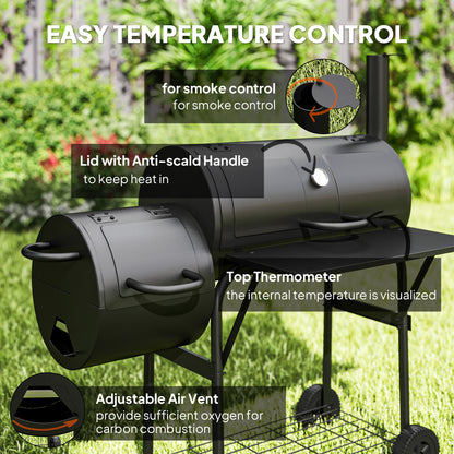 Outsunny Barbecue Grill Portable Outdoor Charcoal BBQ Grill with Offset Smoker 109 x 60 x 120 cm Black