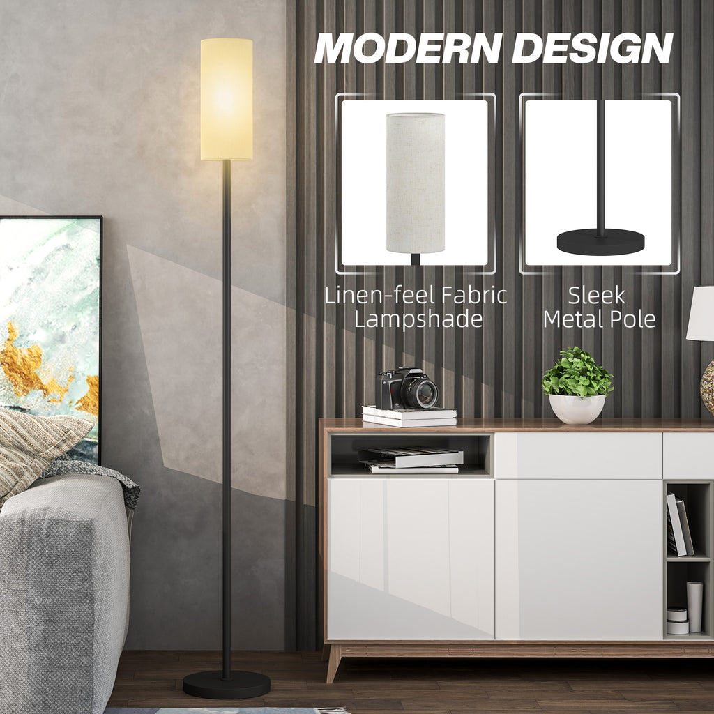 Floor Lamp for Living Room, Modern Standing Lamp with Linen Shade & Foot Switch, Minimalist Tall Pole Lampshade for Bedroom, Office, White