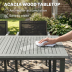 Outsunny Garden Dining Set with Acacia Wood Table Top, Outdoor Table and Stackable Chairs Set for 6 with Texteline Seat, for Patio, Conservatory, Terrace, Grey