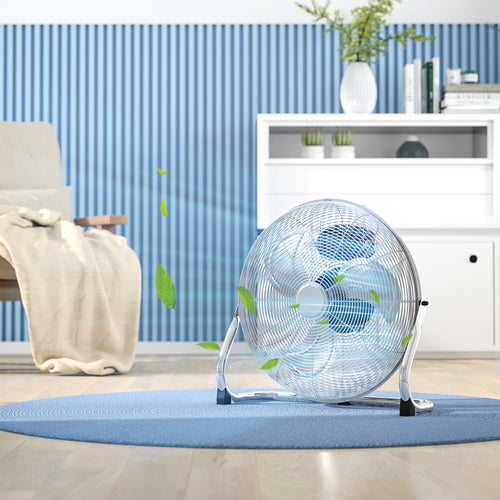18" Chrome Metal Floor Fan with Tilting, High Velocity, 3 Speed, Portable Gym Fan for Home Office, Silver