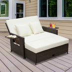 Outsunny Rattan Sun Lounger 2 Seater Day Bed with Cushions, Brown