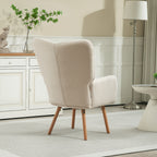 HOMCOM Modern Accent Chair, Upholstered High Back Armchair with Tufted Wingback, Seat Padding, Teddy Fleece Leisure Lounge Bedroom Chair with Wood Legs, Cream White