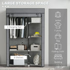 Fabric Wardrobe w/ Shelves Hanging Rail Foldable Wardrobe Dark Grey