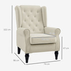 HOMCOM Wingback Accent Chair, Retro Upholstered Button Tufted Occasional Chair for Living Room and Bedroom, Cream White