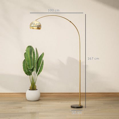 167cm Arc Floor Lamp for Living Room, Modern Adjustable Standing Lamp with Foot Switch, Faux Black Marble Base and Bell Shade for Home Offices, Bedrooms, Gold Tone