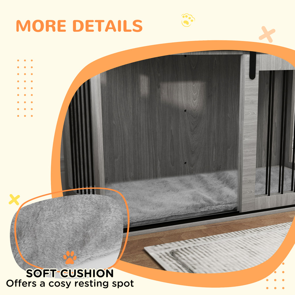 PawHut 46.46'' Dog Crate Furniture with Removable Cushion & Security Latch for Extra Large Dogs - Grey
