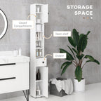 kleankin 180cm Slim Bathroom Cabinet with 9-layered Independent Storage for Family-friendly Storage  - White