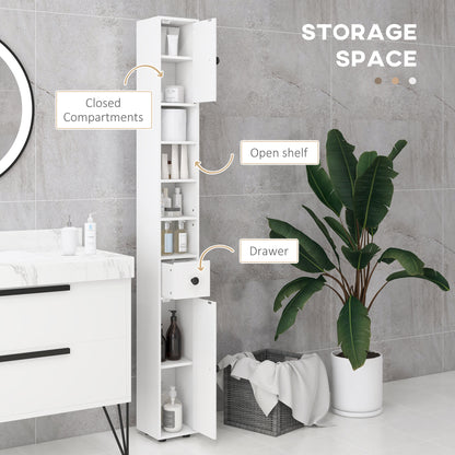 kleankin 180cm Slim Bathroom Cabinet with 9-layered Independent Storage for Family-friendly Storage  - White