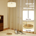 Floor Lamp, Modern Standing Lamp with Linen Lampshade, Round Base for Living Room, Bedroom, Dining Room, 153cm, Silver Tone