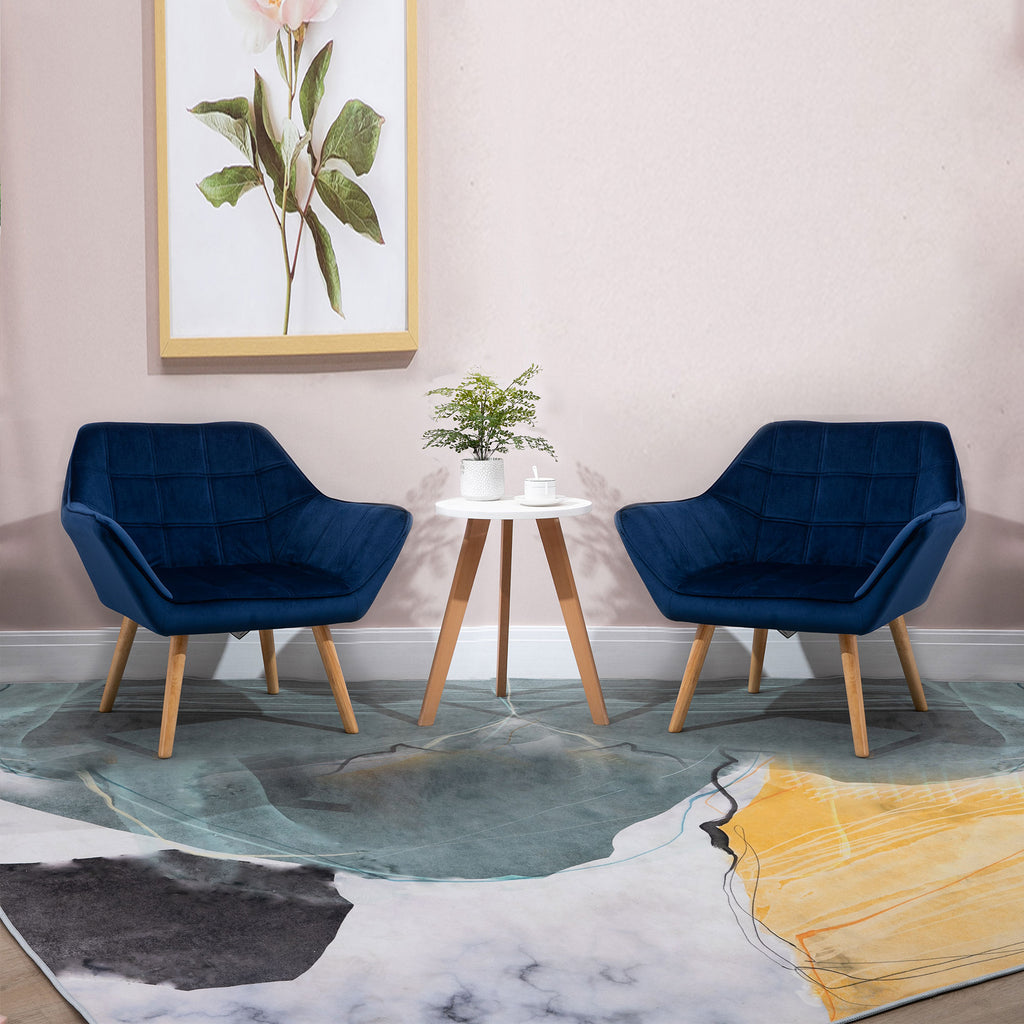 HOMCOM Accent Chair, Velvet Upholstered Vanity Tub Chair with Flared Armrests, Slanted Back, Solid Wood Legs, Comfy Padding Armchair, Home Bedroom Furniture Seating, Set of 2, Blue