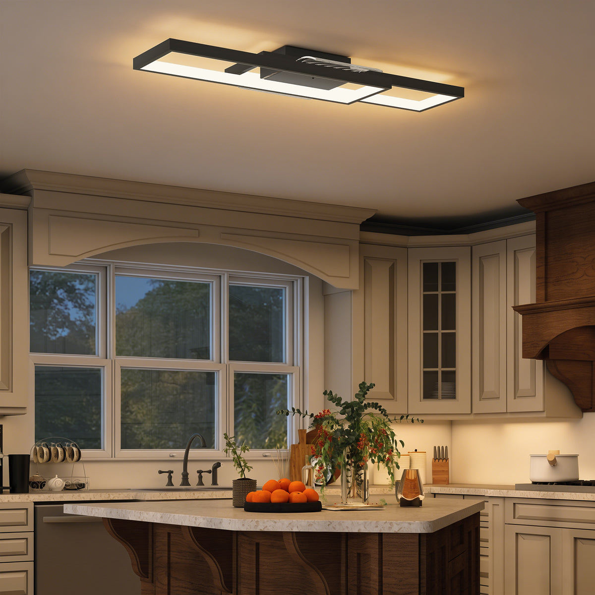 LED Ceiling Light, Modern Dimmable Ceiling Light with Wall Switch & Remote Control, Flush Mount Fixture Lamp with 3000-6000K Colour Temperatures for Living Room, Bedroom, Black
