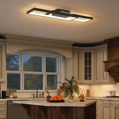 LED Ceiling Light, Modern Dimmable Ceiling Light with Wall Switch & Remote Control, Flush Mount Fixture Lamp with 3000-6000K Colour Temperatures for Living Room, Bedroom, Black