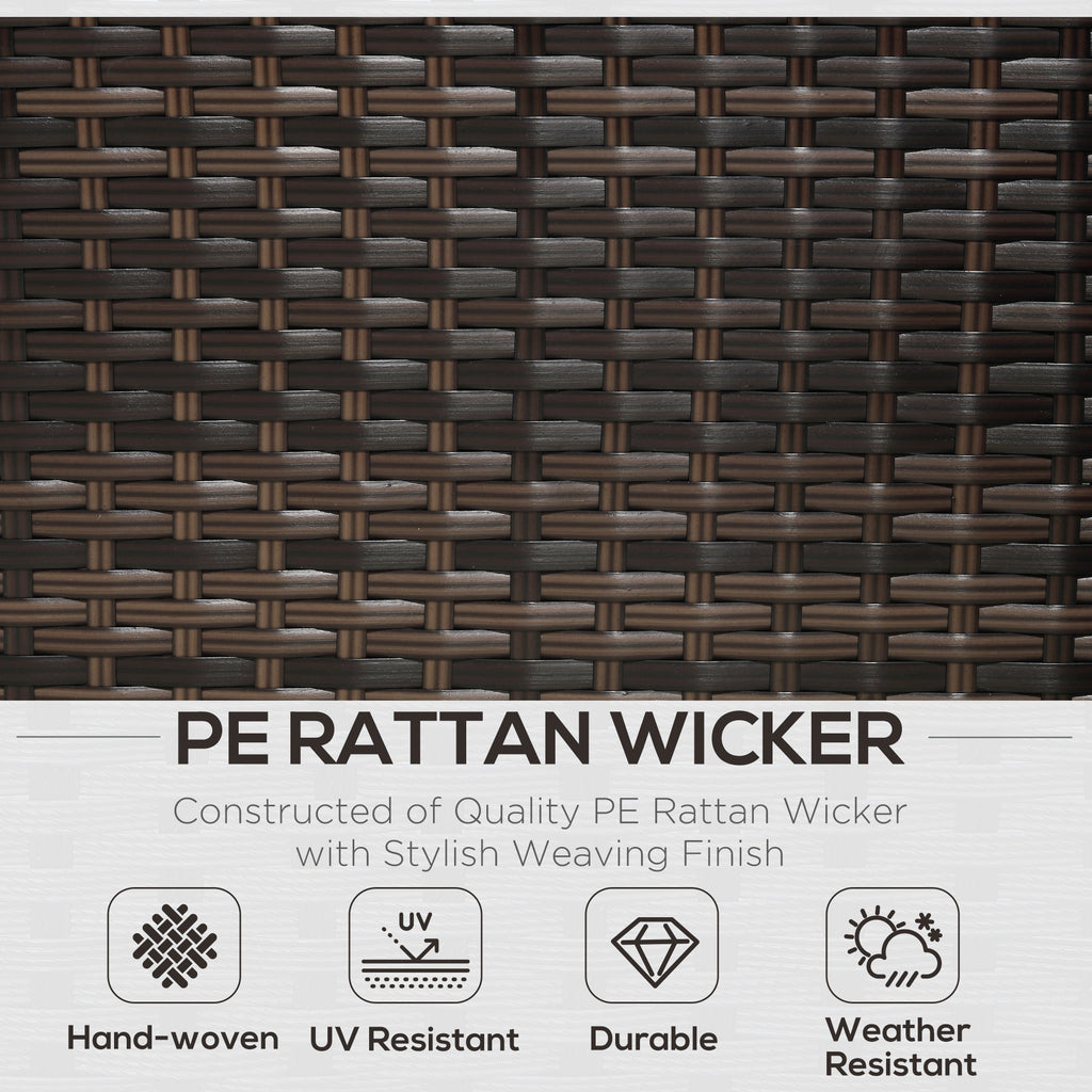 Outsunny 3 Pieces Rattan Garden Furniture Sofa Set, 4 Seater Garden Corner Sofa with 5-Level Reclining Sun Lounger and Storage Coffee Table, Outdoor Furniture Conservatory Set with Cushions, Brown