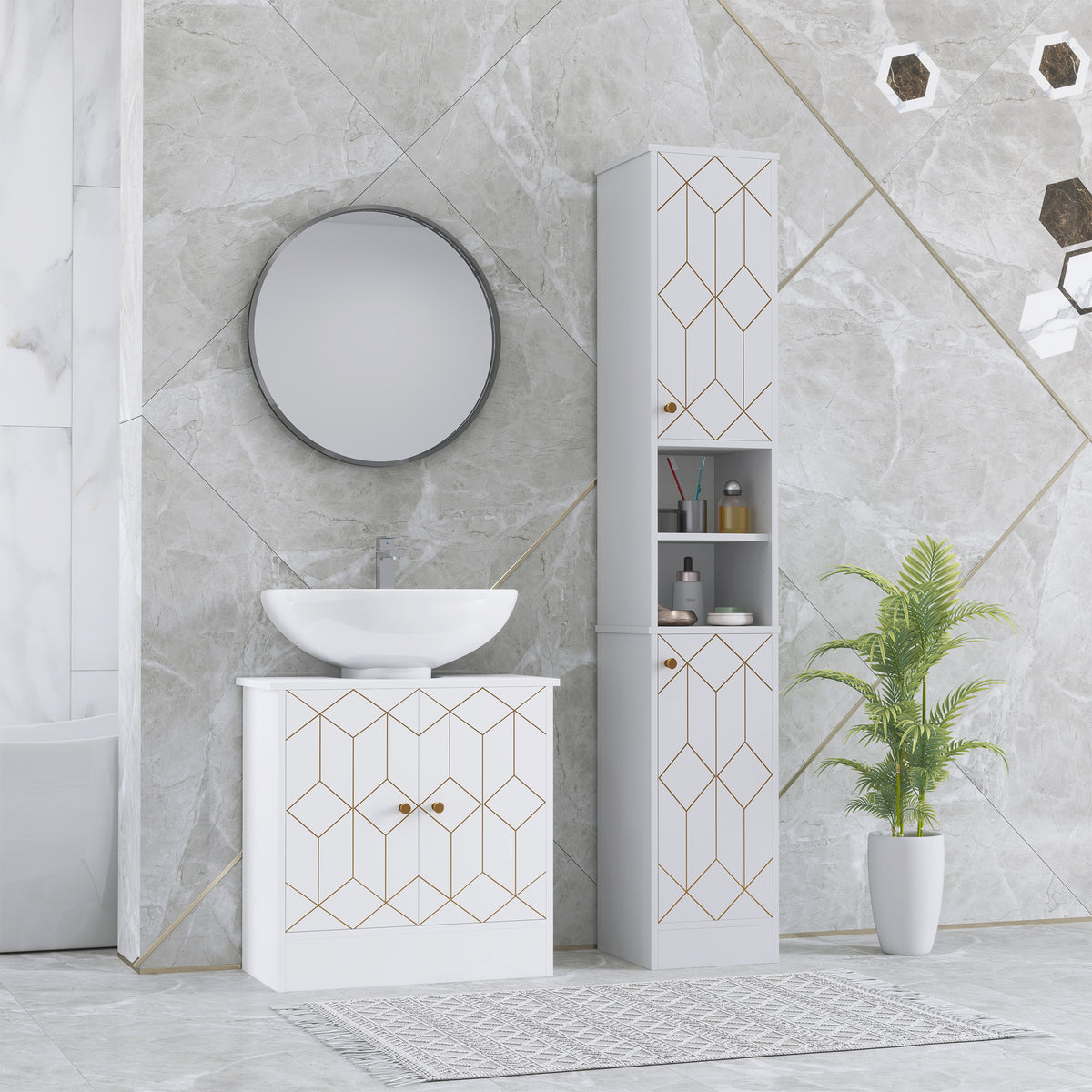 Tall Bathroom Storage Cabinet with Doors, Slim Bathroom Storage Unit with Adjustable Shelves, Freestanding Bathroom Storage Unit, White