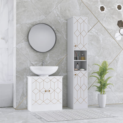 Tall Bathroom Storage Cabinet with Doors, Slim Bathroom Storage Unit with Adjustable Shelves, Freestanding Bathroom Storage Unit, White