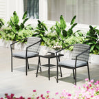 Outsunny 3 Pieces Rattan Bistro Set with Cushions, Wicker Garden Furniture Set, Glass Top Coffee Table and Chairs for Outdoor Patio, Balcony, Terrace and Conservatory, Grey