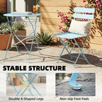 Outsunny Folding Garden Bistro Set, Outdoor Round Bistro Table and Chairs Set 2 with Electrophoresis Metal Frame, Light Blue