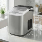 Ice Maker Machine Countertop, 9 Cubes Ready in 7 Mins, 12 KG in 24Hrs, 2 Sizes of Bullet, Self-Cleaning Ice Machine with Handle, Scoop & Basket for Home Kitchen Office RV, Stainless Steel