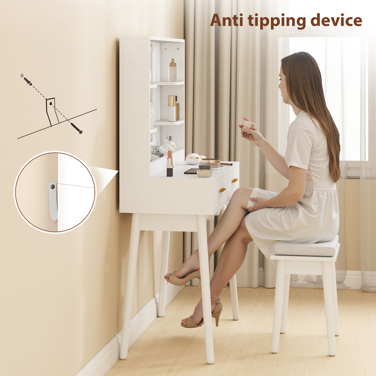 Elegant Dressing Table, with LED Mirror - White
