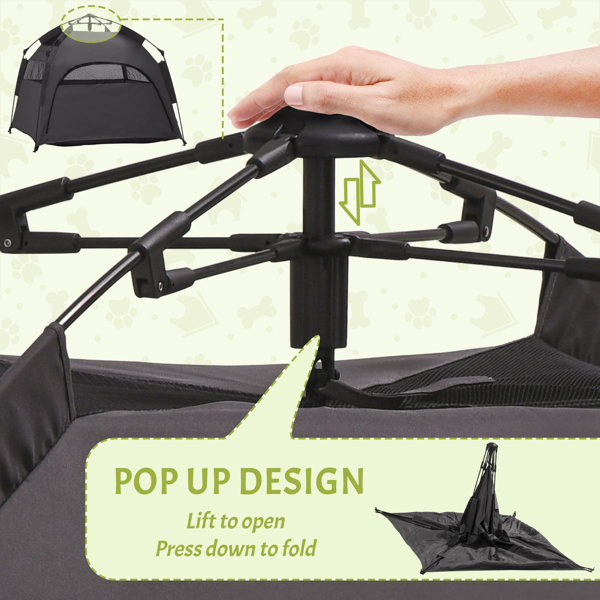 PawHut Foldable Dog Cat Tent with Water-Resistant Oxford, Carry Bag for Extra Large Dog, Charcoal Grey