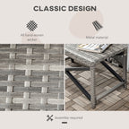 Outsunny Outdoor Coffee Table, Garden PE Rattan Side Table with Plastic Board Under the Full Woven Table Top and X-Shaped Frame for Patio, Balcony, Mixed Grey