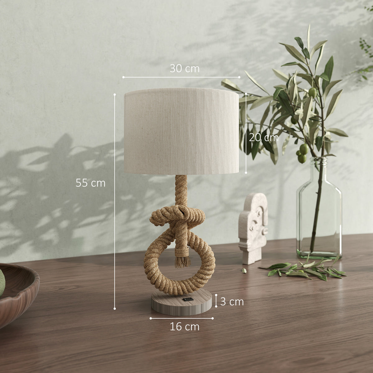 Nautical LED Table Lamp with USB Charging Port, Bedside Desk Lamp for Bedroom, Living Room, Home Office