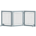PawHut Foldable Pet Gate, with Three Panels & Two Support Feet - Grey