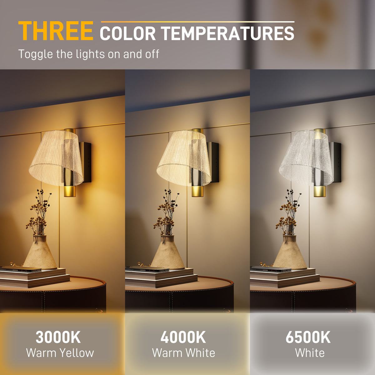 Led Wall Lamp 2 Pack, 5W Modern Indoor Starry Wall Light, Colour Temperature Adjustable 3000K/4000K/6500K, for Bedroom, Living Room, Hallway, Stairs, Black