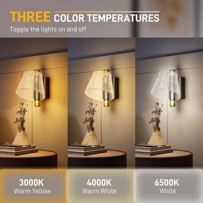 Led Wall Lamp 2 Pack, 5W Modern Indoor Starry Wall Light, Colour Temperature Adjustable 3000K/4000K/6500K, for Bedroom, Living Room, Hallway, Stairs, Black