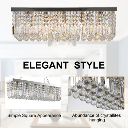 Modern Crystal Ceiling Light Square Crystal Chandelier for Living Room, Dining Room, Hall, 5 x E14 Lamp Holders, Silver, 80 x 25 x 23cm