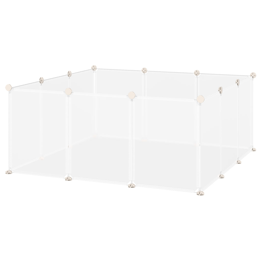 PawHut Pet Playpen DIY Small Animal Cage Open Enclosure Portable Plastic Fence 12 Panels for Hedgehog Guinea Pig White