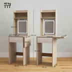 HOMCOM Small Vanity Desk with Mirror and LED Lights, Compact Dressing Table with Drop Leaf, Open Shelves, Natural Wood