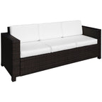 Outsunny 3 Seater Rattan Sofa, All-Weather Wicker Weave Metal Frame Chair with Fire Resistant Cushion, Brown