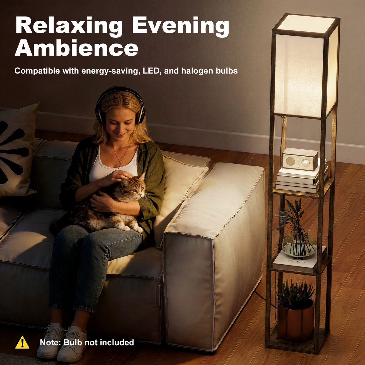 3-Tier Floor Lamp with Shelves and Storage, Modern Corner Standing Lamp with Lampshade, Reading Light with Foot Switch for Living Room, Bedroom, Home Office, Bulb not Included, Brown