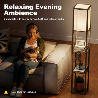 3-Tier Floor Lamp with Shelves and Storage, Modern Corner Standing Lamp with Lampshade, Reading Light with Foot Switch for Living Room, Bedroom, Home Office, Bulb not Included, Brown