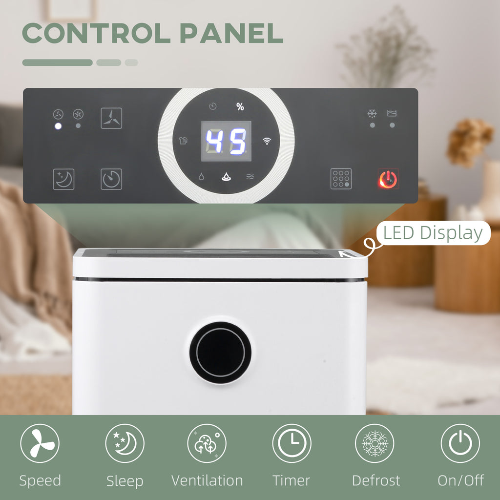 10L/Day Dehumidifier with WiFi Smart App Control, 2.5L Water Tank, Digital Display, Sleep Mode, 24H Timer, Laundry Clothes Drying, for Home and Large Room Basement