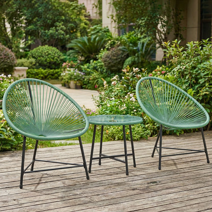 Outsunny Rattan Bistro Set with Acapulco Chairs and Glass Table, Green