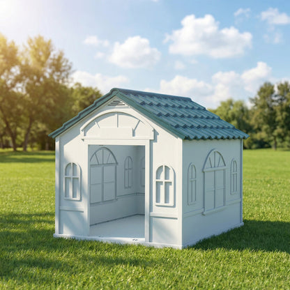 PawHut Plastic Weather-Resistant Dog House, for Indoors and Outdoors, Medium Dogs - White and Blue