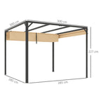 Outsunny 3 x 3m Aluminium Pergola, with Retractable Roof and Wall - Khaki