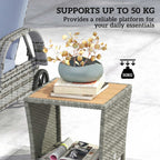 Outsunny Side Table 2-Tier Outdoor Coffee Table with Storage Shelf PS Wood Slat Top/Light Grey