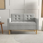 HOMCOM 2 Seater Storage Sofa, Fabric Couch with Hidden Under Seat Storage, Thick Cushions, Compact Space Saving Settee with Rubberwood Legs for Living Room, Apartment, Light Grey